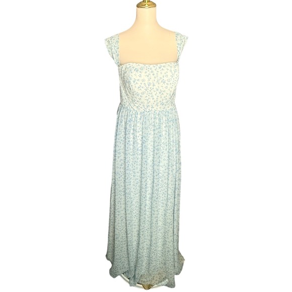 Aw Bridal Dresses & Skirts - AW Bridal Skyblue Star Floral Maxi Dress Women 16 Blue White Square Neck Formal